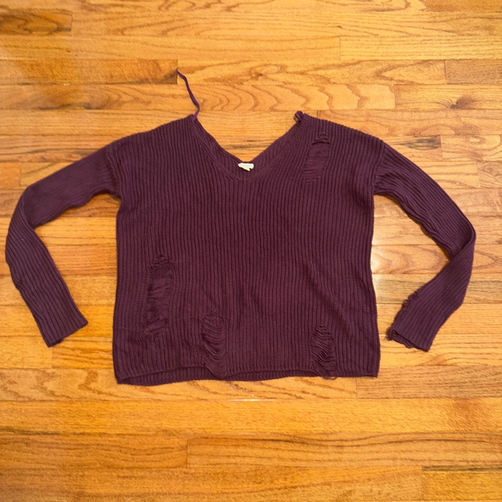 Purple Distressed Knit Sweater